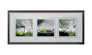 02 A13-150 (Triple Mat-Regular Glass-Frame) 19x47 $160 Green Abstracts - 3 in 1 Collage